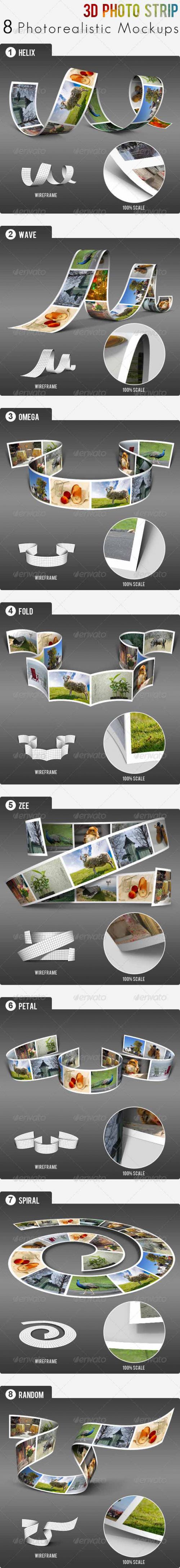 دانلود ماک آپ های نوار عکس ۳ بعدی 3D Photo Strip Mockups